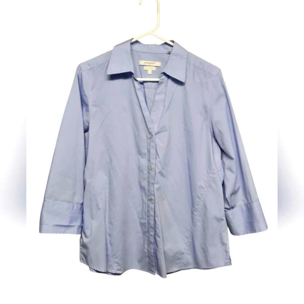 Foxcroft Easy Care Solid Poplin Button Down Non Iron Stretch Sz Large Blue Wave